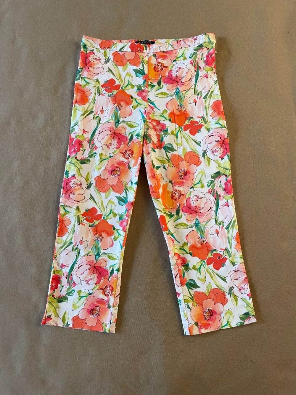 Ralph Lauren Pants Women Size 4 Pink Floral Cropped Capri Coastal Beach Vacation